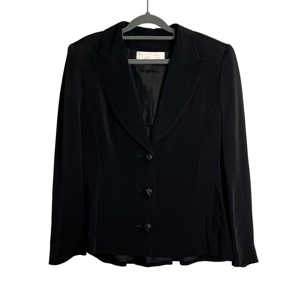 Genny Blazer Large Back Bow Detail Leather Detail Buttons Shoulder Pads Black 6